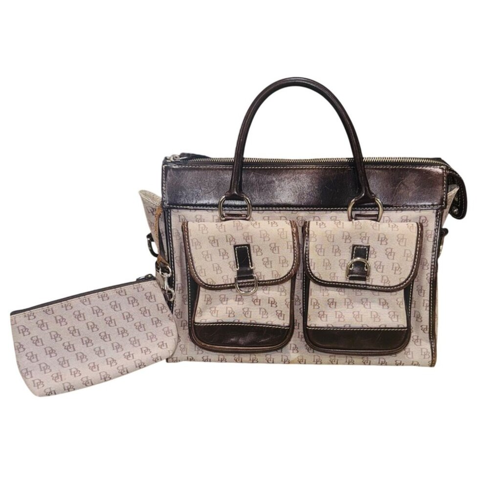 Vintage Y2K Dooney & Bourke Signature Beige Satchel Bag With Matching Pouch